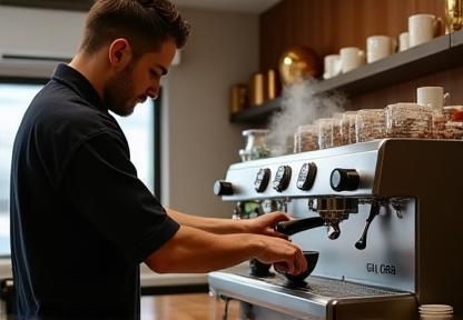 Barista preparing coffee at the counter